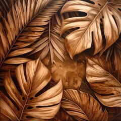 Close-Up Composition of Brown Tropical Leaves on a Textured Surface