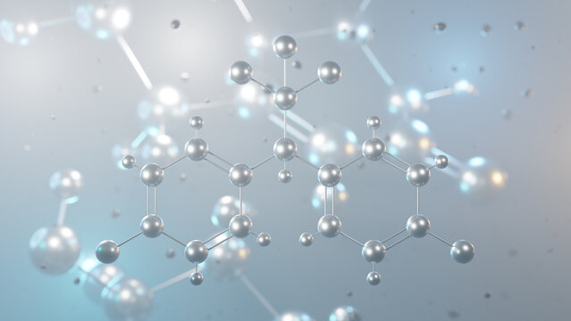 ddt molecular structure, 3d model molecule, insecticide structural chemical formula view from a microscope
