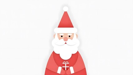 Obraz premium Minimalist Santa Claus Holding Tiny Gift in Soft Red and White – Modern Flat Holiday Illustration