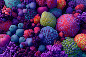 A vibrant and abstract display of colorful organic shapes and textures