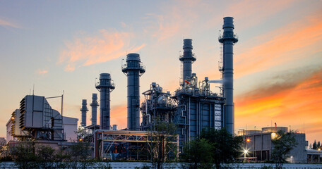 Natural Gas Combined Cycle Power Plant ,Gas turbine electrical power plant with in Twilight power for factory energy concept.