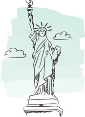 Vector illustration of the Statue of Liberty. Iconic American symbol of freedom, democracy, and hope. Perfect for patriotic and travel themes