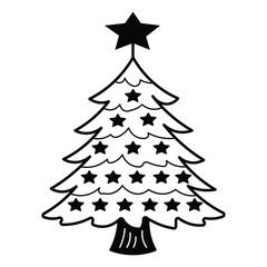 Christmas tree silhouette vector illustration, line art