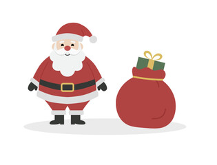Santa Claus with Big Red Sack Full of Gifts Vector Illustration. Cartoon Father Christmas Delivering Presents for Holiday Season. Merry Christmas and Happy New Year Concept.