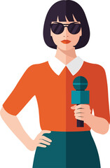 Female Journalist Holding Microphone Vector Illustration