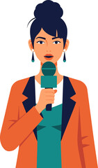 Professional Female Reporter Interviewing with Microphone