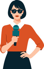 Professional Female Reporter with Microphone and Sunglasses