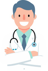 Professional Male Doctor Character with Stethoscope, Flat Design Illustration