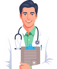 Professional Male Doctor Portrait Holding Medical Clipboard