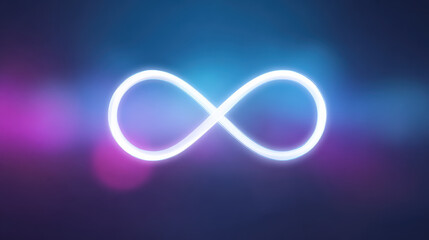 Serene glowing infinity symbol, digital abstract concept on blurred light background. Represents endless love, eternity, and technology