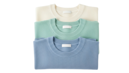 Isolated pastel knit sweaters stacked neatly casual style for clothing store website