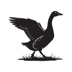 Swan bird silhouette taking flight with wings spread vector, silhouette of a duck