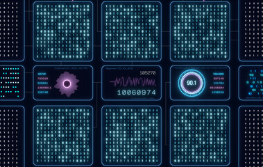 Data processing, deep learning, big data, binary code, machine learning. Technology, science, analysis, connection, data stream, encryption. 3D illustration
