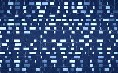 Abstract data processing, blockchain system, big data, binary code, encryption. Digital network, technology, innovation, futuristic data concept. 3D illustration