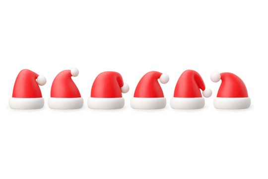 Santa Hat Lineup – Playful Christmas Icon Set with Tilted Hats for Seasonal and Holiday Design Projects