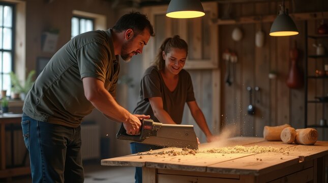 Man and Woman Working Together in a Workshop.