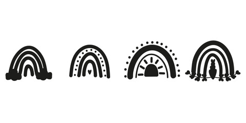 Obraz premium Black silhouette boho rainbow trio. Clean modern shapes for branding and invitations