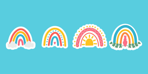 Obraz premium Colorful rainbow sticker set. Bright playful stickers for kids planners and invitations