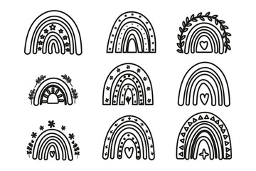 Obraz premium Black outline boho rainbow collection. Modern minimal shapes for prints and invitations
