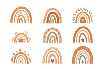 Obraz premium Boho earth tone rainbow collection. Warm neutral aesthetic shapes for prints and invitations