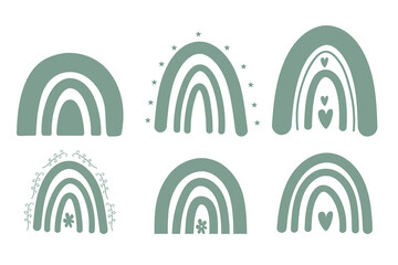 Obraz premium Green silhouette boho rainbow set. Soft earthy minimalist shapes for nursery art