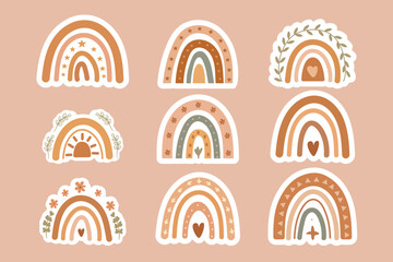 Obraz premium Boho rainbow sticker set. Warm earthy aesthetic pack for planners and invitations