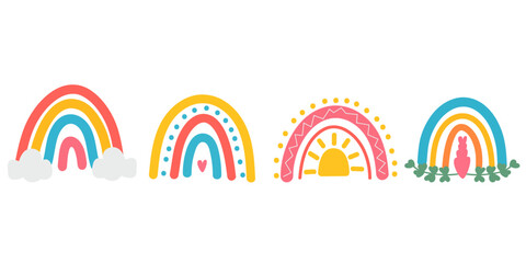 Obraz premium Pastel colorful boho rainbow set. Cute soft aesthetic for kids’ prints and invitations