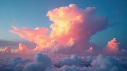 Stunning Pink and Orange Cumulus Clouds at Sunset Over a Vast Cloudscape.