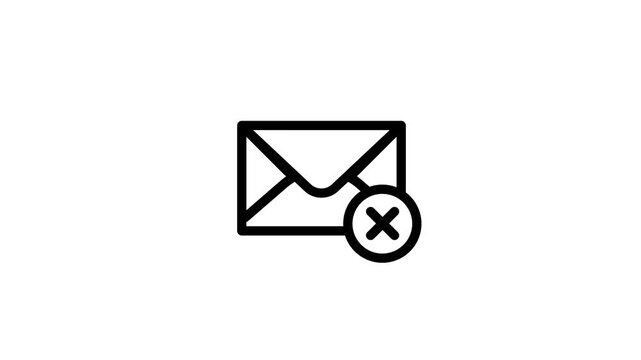 Animated Delete Email Icon Loop on White Background.