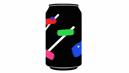 Abstract Soda Can with Colorful Geometric Shapes.