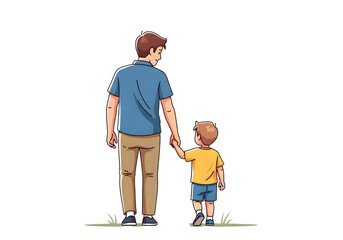 Father and son holding hands walking together
