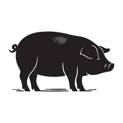 Rhino vector illustration, Large pig silhouette standing in profile black and white farm vector