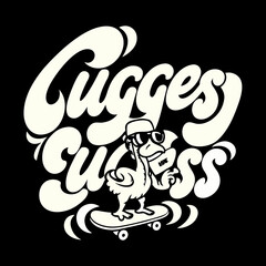 Cartoon turkey wearing sunglasses rides a skateboard