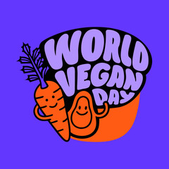 Cheerful carrot and avocado celebrate world vegan day