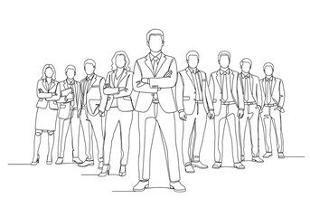 Abstract silhouette of a group of figures in a stark outline style