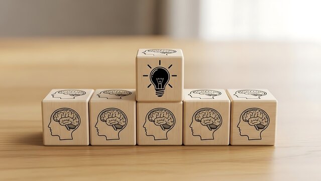 Creative Idea Generation: Lightbulb Brainstorming on Wooden Blocks
