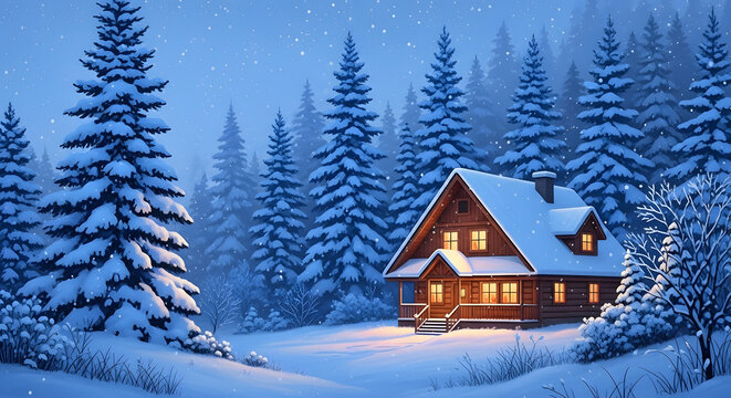 christmas house in the forest. - Powered by Adobe