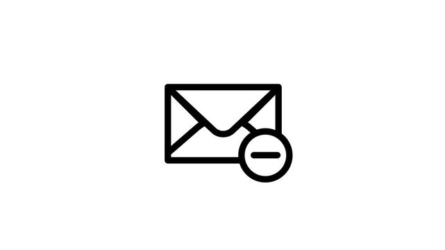 Delete Email Message Icon Animation On White Background.