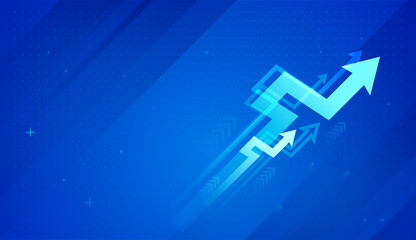 Arrows chart illustrates strong financial growth, with light ble arrows ascending alongside a rising trend line, symbolizing positive market momentum and increasing Concepts
