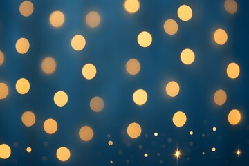 An image with warm yellow fairy-light bokeh distributed across a soft blue background. Slight lens blur for depth and a cozy holiday glow.