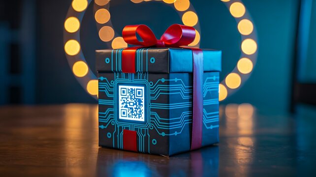 High tech gift box with qr code and digital circuit design