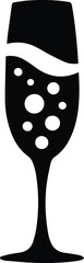 Minimalist black champagne flute glass with bubbles silhouette vector icon