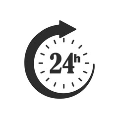 Black and white 24 hour service icon with circular arrow indicating continuous operation or all day availability