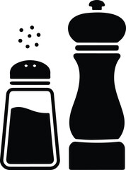 Minimalist black salt shaker and pepper grinder seasoning silhouette vector icon