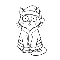 A Wide-Eyed Cat Dressed for Santa Claus