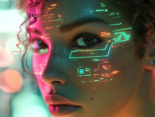 Face with futuristic digital overlay