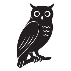 Wise Owl Bird Silhouette Standing Still And Looking Forward Vector. Owl Sitting On a Branch
