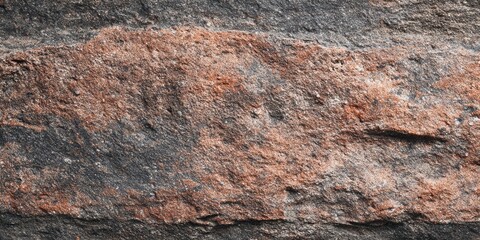 Natural stone surface displays distinct horizontal stratification with dark and reddish brown minerals.
