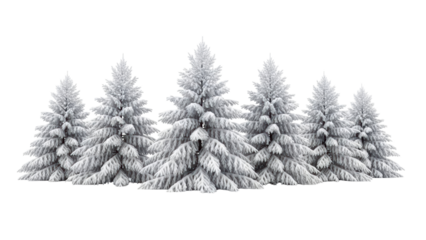 Isolated snowy fir trees, seasonal winter scene, holiday backdrop, evergreen spruces, frost covered