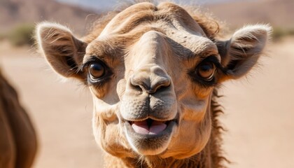 Obraz premium Camel enjoys sunny day in desert landscape near oasis Generative AI